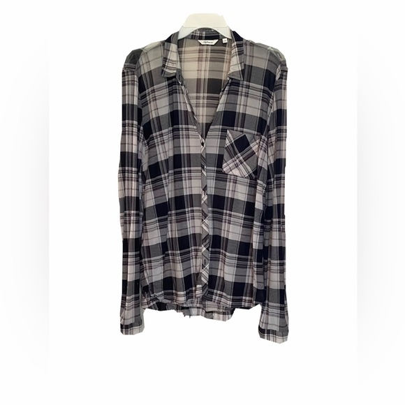 Reitmans Tops - Reitmans Purple, Black and White Plaid Lightweight Button-Up Blouse